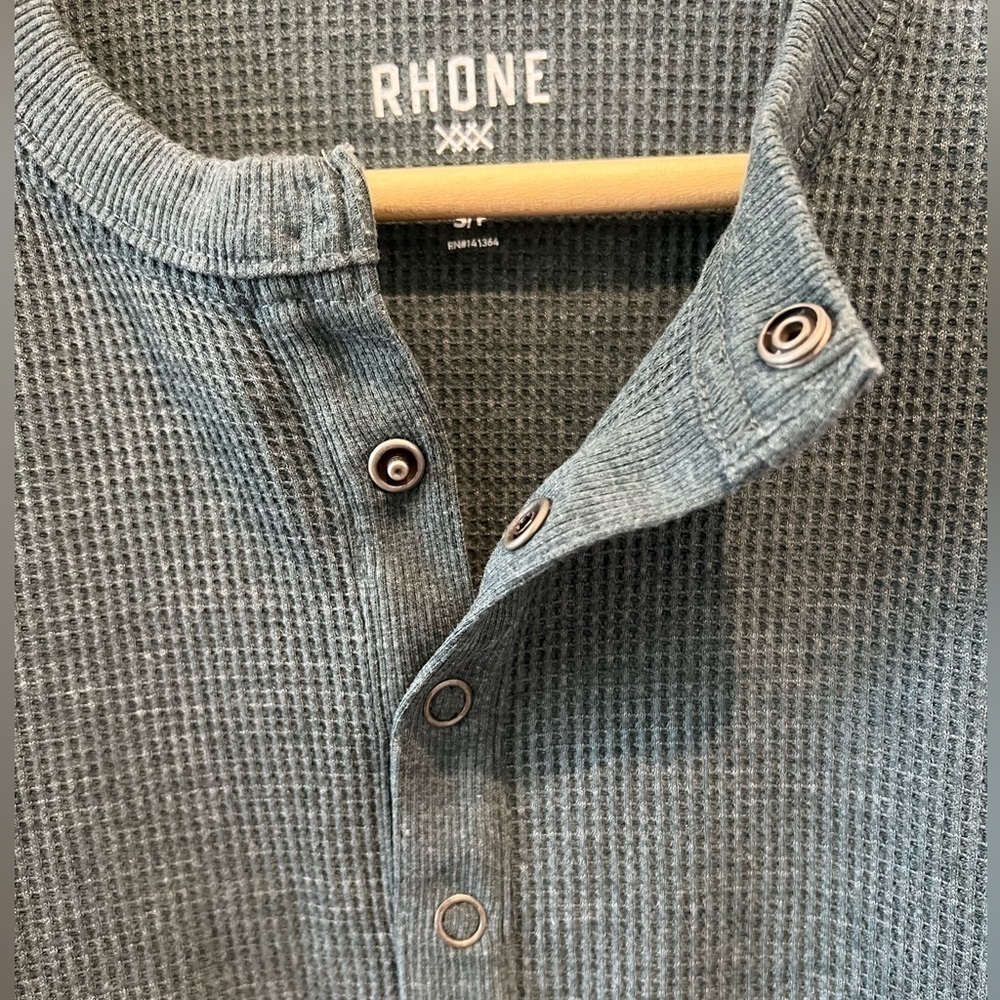 Rhone Sweatshirt Men's Small Green Waffle Knit Thermal Button Crew Neck Pullover - Picture 6 of 11